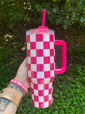 Pink Checkered Tumbler